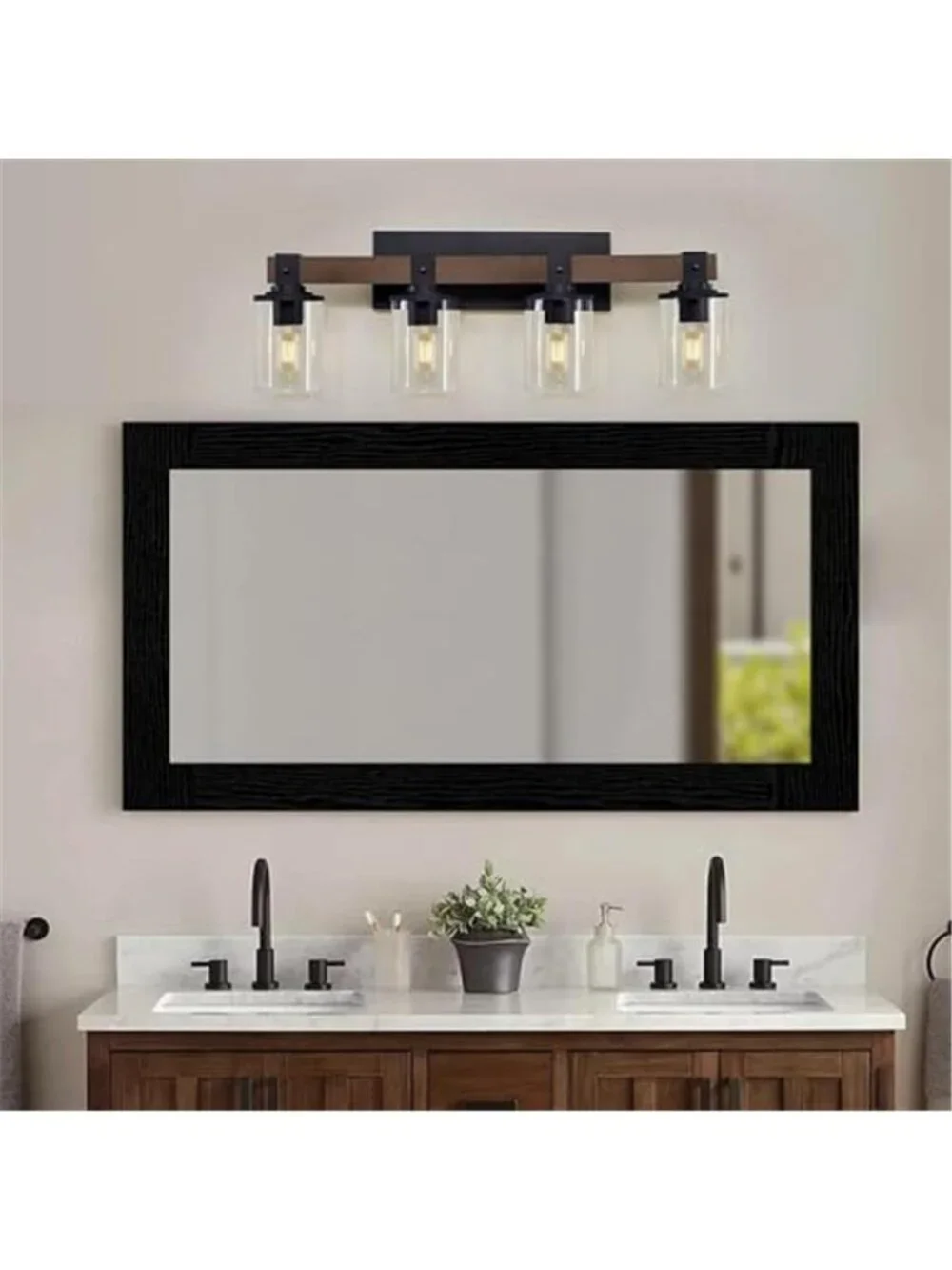 10M Black Wood Grain Mirror Frame Border Peel and Stick Wallpaper,